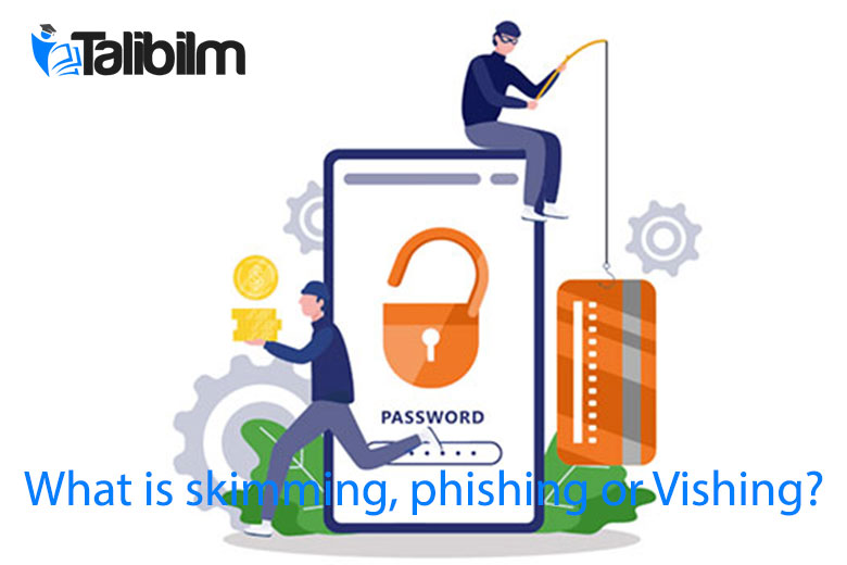 What is skimming, phishing or Vishing?